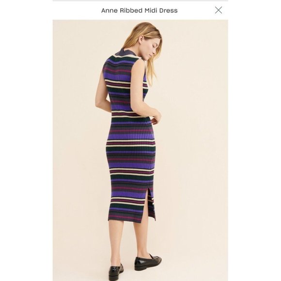 Anthropologie Dolan Anne Ribbed Knit Dress Medium M NEW NWT Purple Stripes - Picture 4 of 8